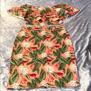 Floral Tropical Off the ShoulderTwo-Piece Crop Set